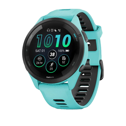 Garmin Forerunner 265, 46 mm Black Bezel with Aqua Case and Aqua/Black Silicone Band (010-02810-02) by Garmin