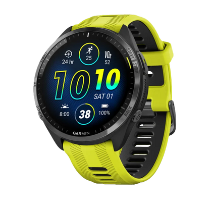 Garmin Forerunner 965, Carbon Gray DLC Titanium Bezel with Black Case and Amp Yellow/Black Silicone Band (010-02809-02) by Garmin