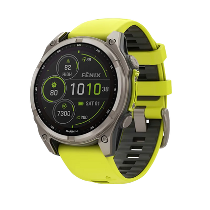 Garmin Fenix 8, 51 mm Solar Sapphire, Titanium with Amp Yellow/Graphite Silicone Band (010-02907-20) by Garmin