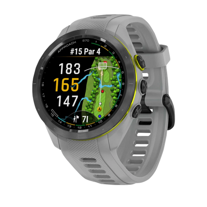Garmin Approach S70, 42 mm Black/Amp Yellow Ceramic Bezel with Powder Gray Silicone Band (010-02746-01) by Garmin