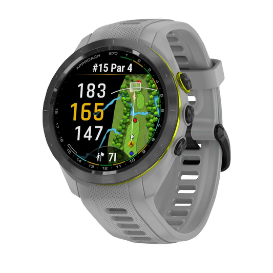 Garmin Approach S70, 42 mm Black/Amp Yellow Ceramic Bezel with Powder Gray Silicone Band (010-02746-01) by Garmin