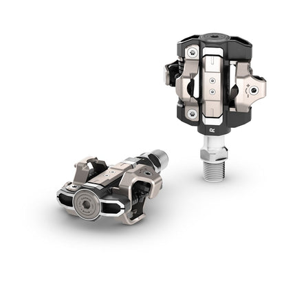 Garmin Rally XC110 single-sensing power meter pedals, two units in silver and black