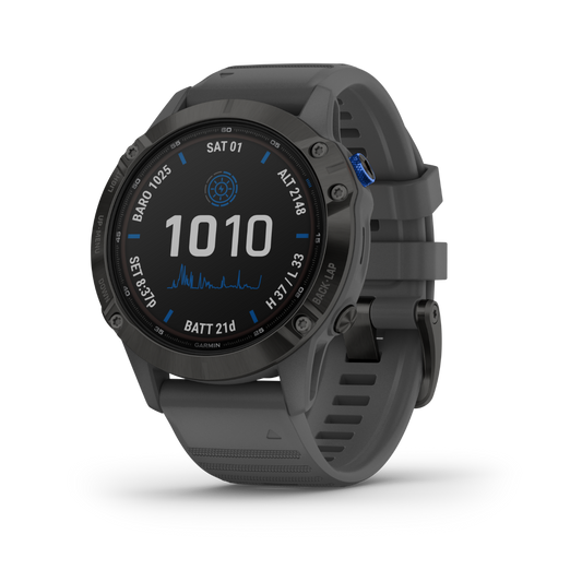 Gamin Fenix 6 Pro Solar, Black with Gray Band, GPS Smartwatch (Garmin Certified Refurbished) by Garmin