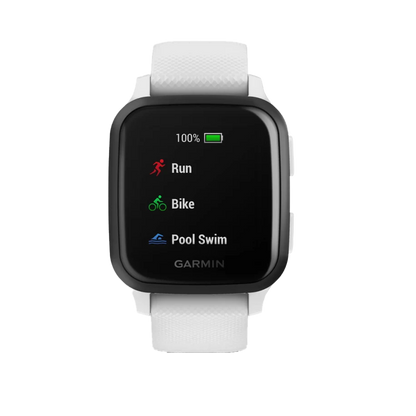 Garmin Venu Sq Music, GPS Slate Aluminum Bezel with White Case and Silicone Band (010-02426-04) by Garmin