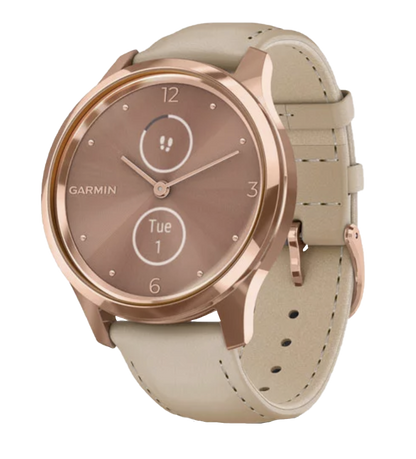 Garmin Vívomove Luxe - 18K Rose Gold PVD Stainless Steel Case with Light Sand Italian Leather Band (010-02241-01) by Garmin