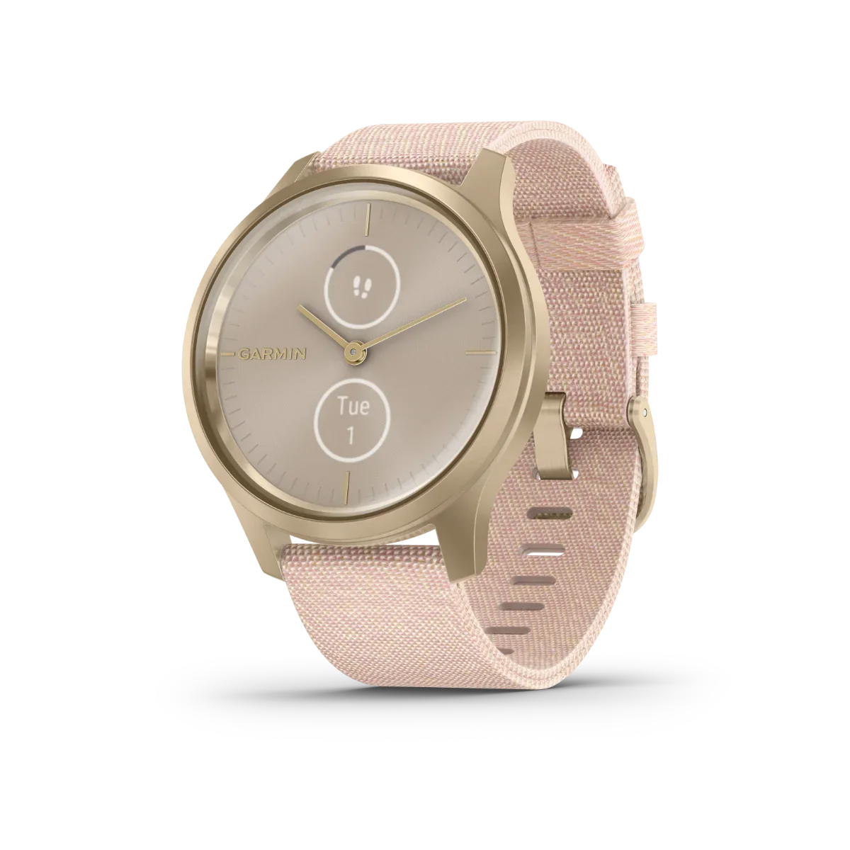 Garmin Vívomove Style smartwatch, light gold case with blush pink nylon band, refurbished