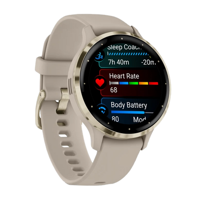 Garmin Venu 3S, 41 mm Soft Gold Stainless Steel Bezel with French Gray Case and Silicone Band (010-02785-02) by Garmin