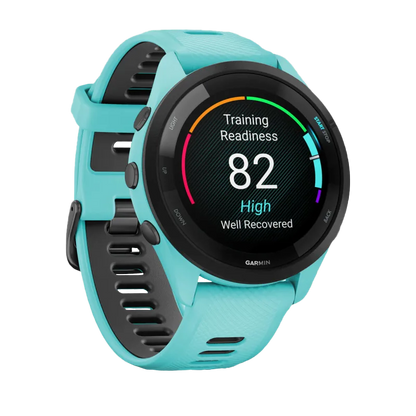 Garmin Forerunner 265, 46 mm Black Bezel with Aqua Case and Aqua/Black Silicone Band (010-02810-02) by Garmin
