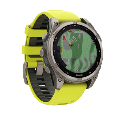 Garmin Fenix 8, 51 mm Solar Sapphire, Titanium with Amp Yellow/Graphite Silicone Band (010-02907-20) by Garmin