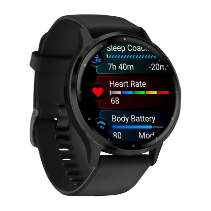 Garmin Venu 3, 45 mm Slate Stainless Steel Bezel with Black Case and Silicone Band (010-02784-01) by Garmin