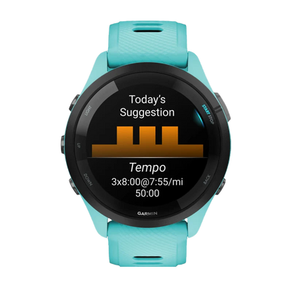 Garmin Forerunner 265, 46 mm Black Bezel with Aqua Case and Aqua/Black Silicone Band (010-02810-02) by Garmin