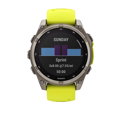 Garmin Fenix 8, 51 mm Solar Sapphire, Titanium with Amp Yellow/Graphite Silicone Band (010-02907-20) by Garmin