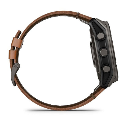 Garmin D2 Mach 2 Pro carbon gray DLC titanium smartwatch with chestnut leather band
