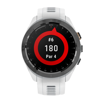 Garmin Approach S70, 42 mm Black/Peach Ceramic Bezel with White Silicone Band (010-02746-00) by Garmin