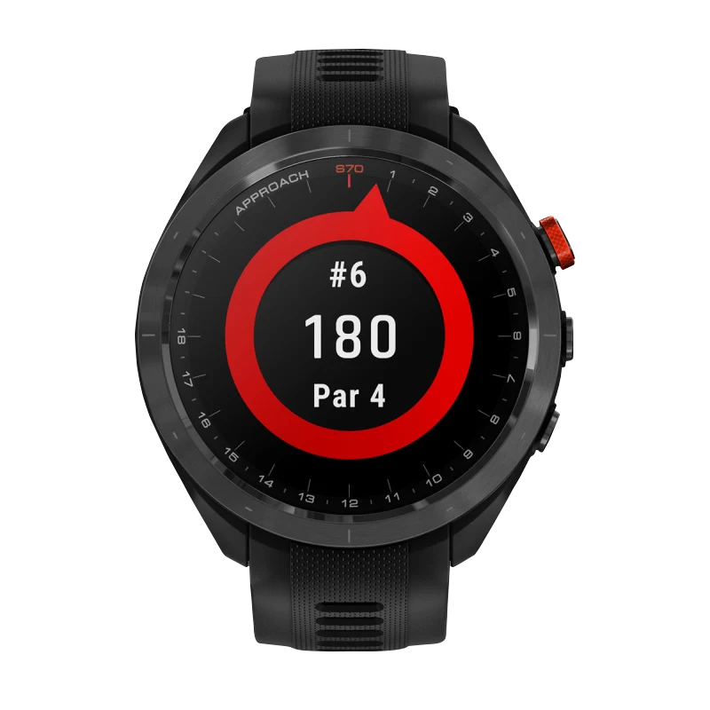 Garmin Approach S70, 47 mm Black/Red Ceramic Bezel with Black Silicone Band (010-02746-02) by Garmin