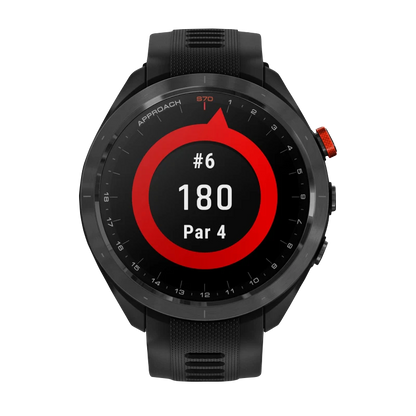 Garmin Approach S70, 47 mm Black/Red Ceramic Bezel with Black Silicone Band (010-02746-02) by Garmin