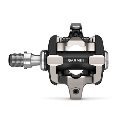 Garmin Rally XC100 single-sensing power meter pedal, black and metallic silver with Garmin logo.