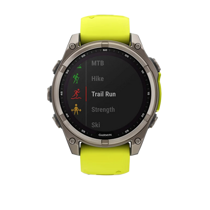 Garmin Fenix 8, 51 mm Solar Sapphire, Titanium with Amp Yellow/Graphite Silicone Band (010-02907-20) by Garmin