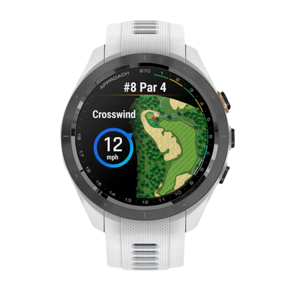 Garmin Approach S70, 42 mm Black/Peach Ceramic Bezel with White Silicone Band (010-02746-00) by Garmin