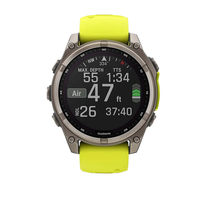Garmin Fenix 8, 51 mm Solar Sapphire, Titanium with Amp Yellow/Graphite Silicone Band (010-02907-20) by Garmin