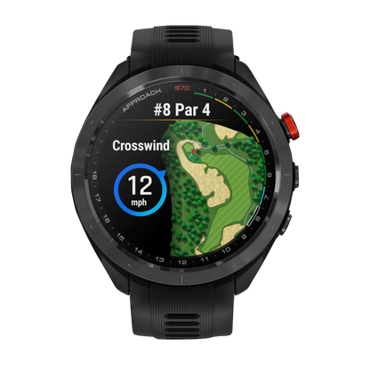 Garmin Approach S70, 47 mm Black/Red Ceramic Bezel with Black Silicone Band (010-02746-02) by Garmin