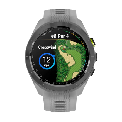 Garmin Approach S70, 42 mm Black/Amp Yellow Ceramic Bezel with Powder Gray Silicone Band (010-02746-01) by Garmin