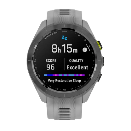 Garmin Approach S70, 42 mm Black/Amp Yellow Ceramic Bezel with Powder Gray Silicone Band (010-02746-01) by Garmin