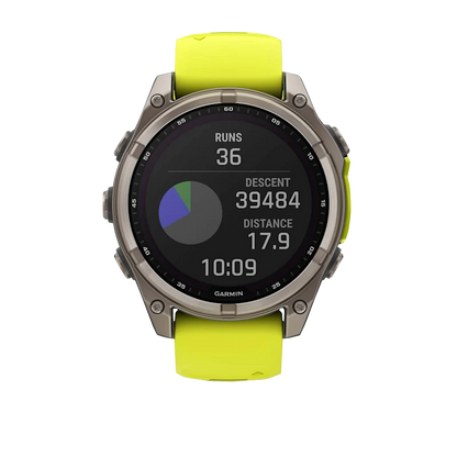 Garmin Fenix 8, 51 mm Solar Sapphire, Titanium with Amp Yellow/Graphite Silicone Band (010-02907-20) by Garmin