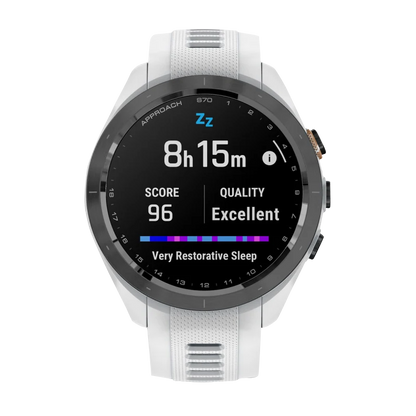 Garmin Approach S70, 42 mm Black/Peach Ceramic Bezel with White Silicone Band (010-02746-00) by Garmin