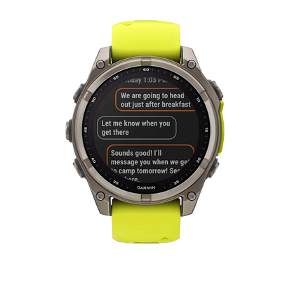 Garmin Fenix 8, 51 mm Solar Sapphire, Titanium with Amp Yellow/Graphite Silicone Band (010-02907-20) by Garmin