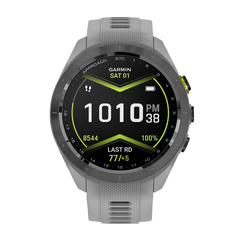 Garmin Approach S70, 42 mm Black/Amp Yellow Ceramic Bezel with Powder Gray Silicone Band (010-02746-01) by Garmin