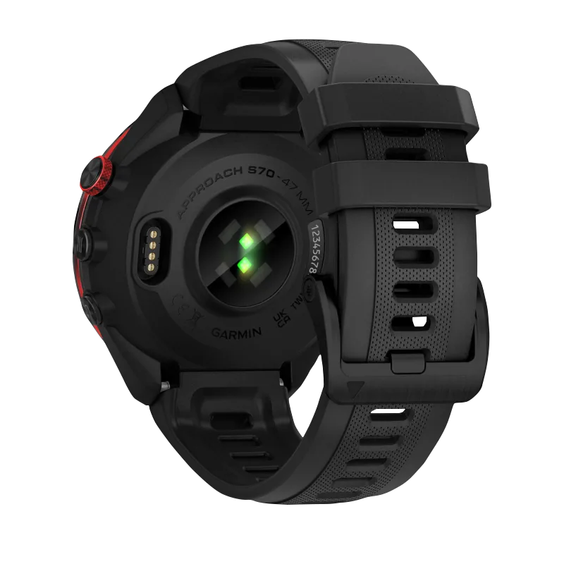 Garmin Approach S70, 47 mm Black/Red Ceramic Bezel with Black Silicone Band (010-02746-02) by Garmin