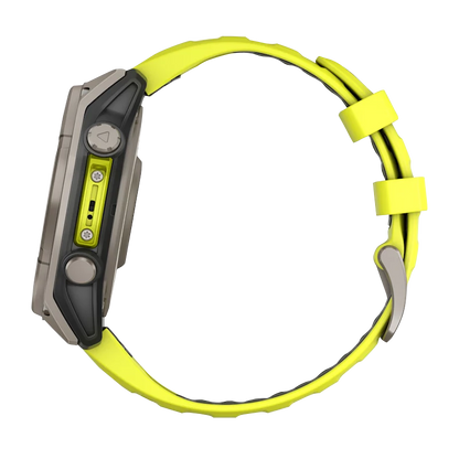 Garmin Fenix 8, 51 mm Solar Sapphire, Titanium with Amp Yellow/Graphite Silicone Band (010-02907-20) by Garmin