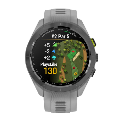 Garmin Approach S70, 42 mm Black/Amp Yellow Ceramic Bezel with Powder Gray Silicone Band (010-02746-01) by Garmin