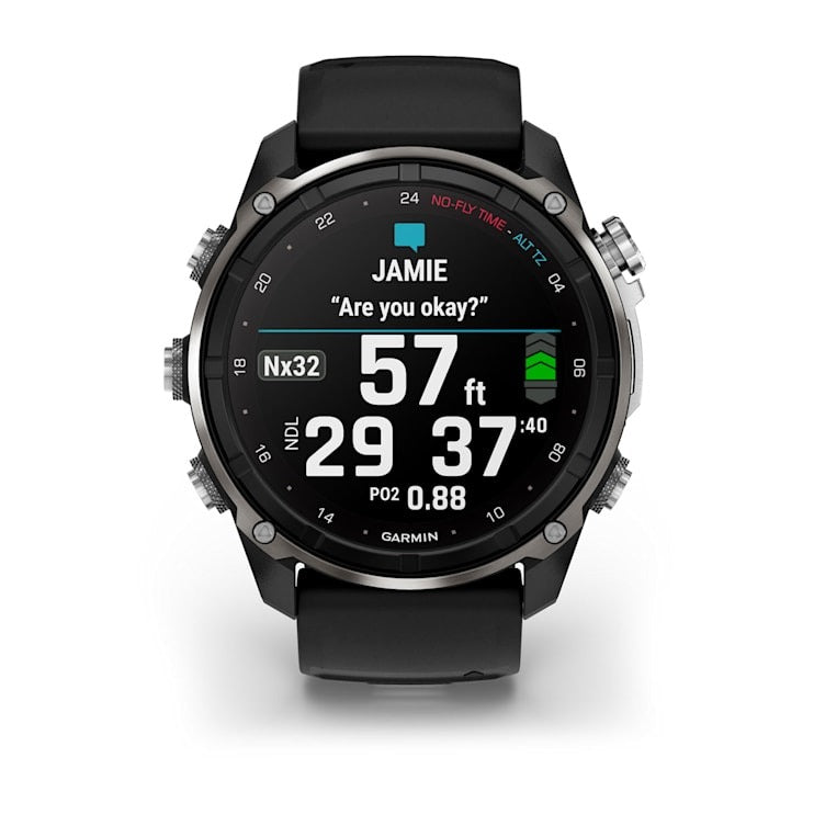 Garmin Descent Mk3i 51mm silver and black PVD titanium smartwatch with black/pebble gray silicone band.