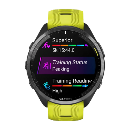 Garmin Forerunner 965, Carbon Gray DLC Titanium Bezel with Black Case and Amp Yellow/Black Silicone Band (010-02809-02) by Garmin