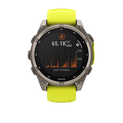 Garmin Fenix 8, 51 mm Solar Sapphire, Titanium with Amp Yellow/Graphite Silicone Band (010-02907-20) by Garmin