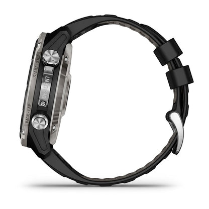 Garmin Descent Mk3i 51 mm smartwatch with silver and black PVD titanium case and black/pebble gray silicone band