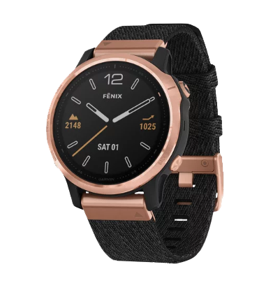 Garmin Fenix 6S Sapphire Rose Goldtone with Heathered Black Nylon Band (010-02159-36) by Garmin