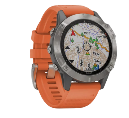 Garmin Fenix 6 Sapphire Titanium with Ember Orange Band (010-02158-13) by Garmin