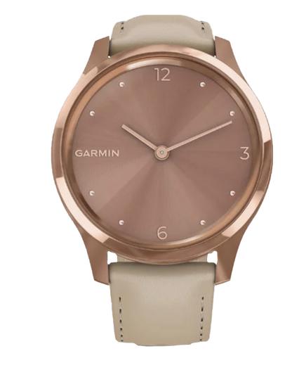 Garmin Vívomove Luxe - 18K Rose Gold PVD Stainless Steel Case with Light Sand Italian Leather Band (010-02241-01) by Garmin