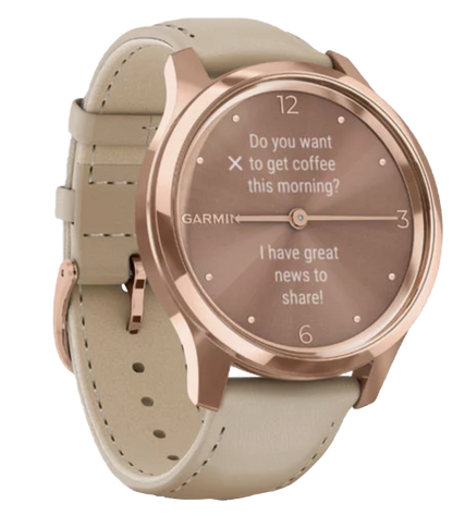 Garmin Vívomove Luxe - 18K Rose Gold PVD Stainless Steel Case with Light Sand Italian Leather Band (010-02241-01) by Garmin