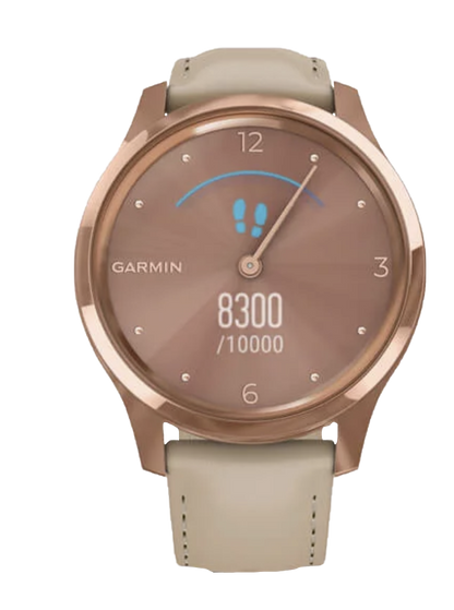 Garmin Vívomove Luxe - 18K Rose Gold PVD Stainless Steel Case with Light Sand Italian Leather Band (010-02241-01) by Garmin