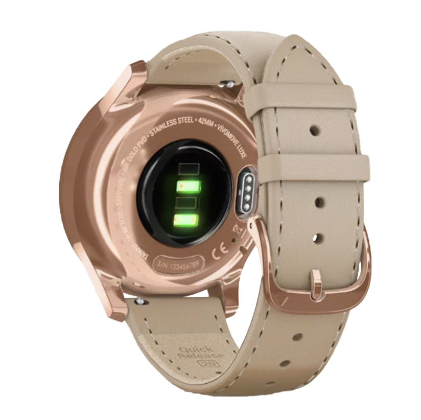 Garmin Vívomove Luxe - 18K Rose Gold PVD Stainless Steel Case with Light Sand Italian Leather Band (010-02241-01) by Garmin