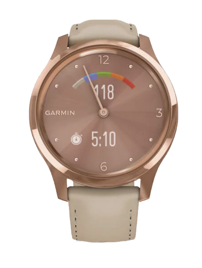 Garmin Vívomove Luxe - 18K Rose Gold PVD Stainless Steel Case with Light Sand Italian Leather Band (010-02241-01) by Garmin