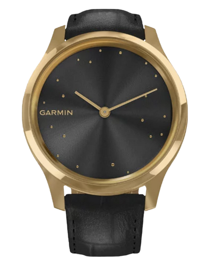 Garmin Vívomove Luxe - 24K Gold PVD Stainless Steel Case with Black Embossed Italian Leather Band (010-02241-02) by Garmin