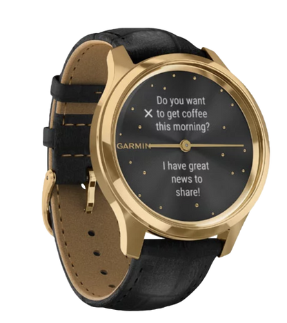 Garmin Vívomove Luxe - 24K Gold PVD Stainless Steel Case with Black Embossed Italian Leather Band (010-02241-02) by Garmin