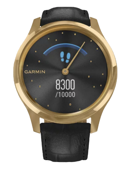 Garmin Vívomove Luxe - 24K Gold PVD Stainless Steel Case with Black Embossed Italian Leather Band (010-02241-02) by Garmin