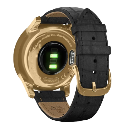 Garmin Vívomove Luxe - 24K Gold PVD Stainless Steel Case with Black Embossed Italian Leather Band (010-02241-02) by Garmin