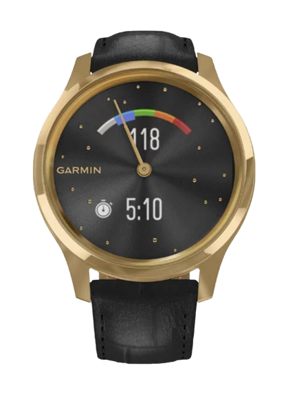 Garmin Vívomove Luxe - 24K Gold PVD Stainless Steel Case with Black Embossed Italian Leather Band (010-02241-02) by Garmin